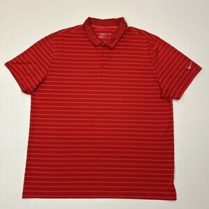 Nike Golf Mens Shirt Size XL Extra Large Standard Fit Red Striped Polo Dri Fit